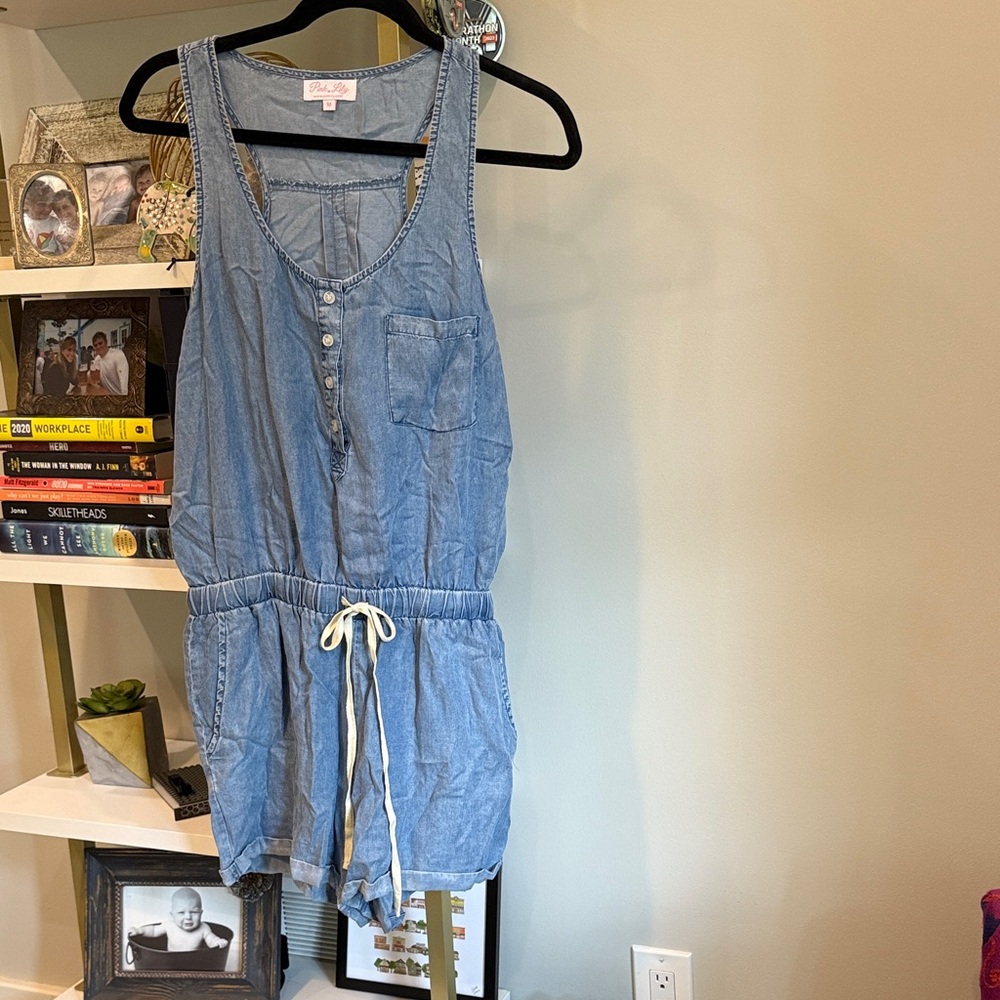 Pink Lily Light Blue Denim Romper NWOT